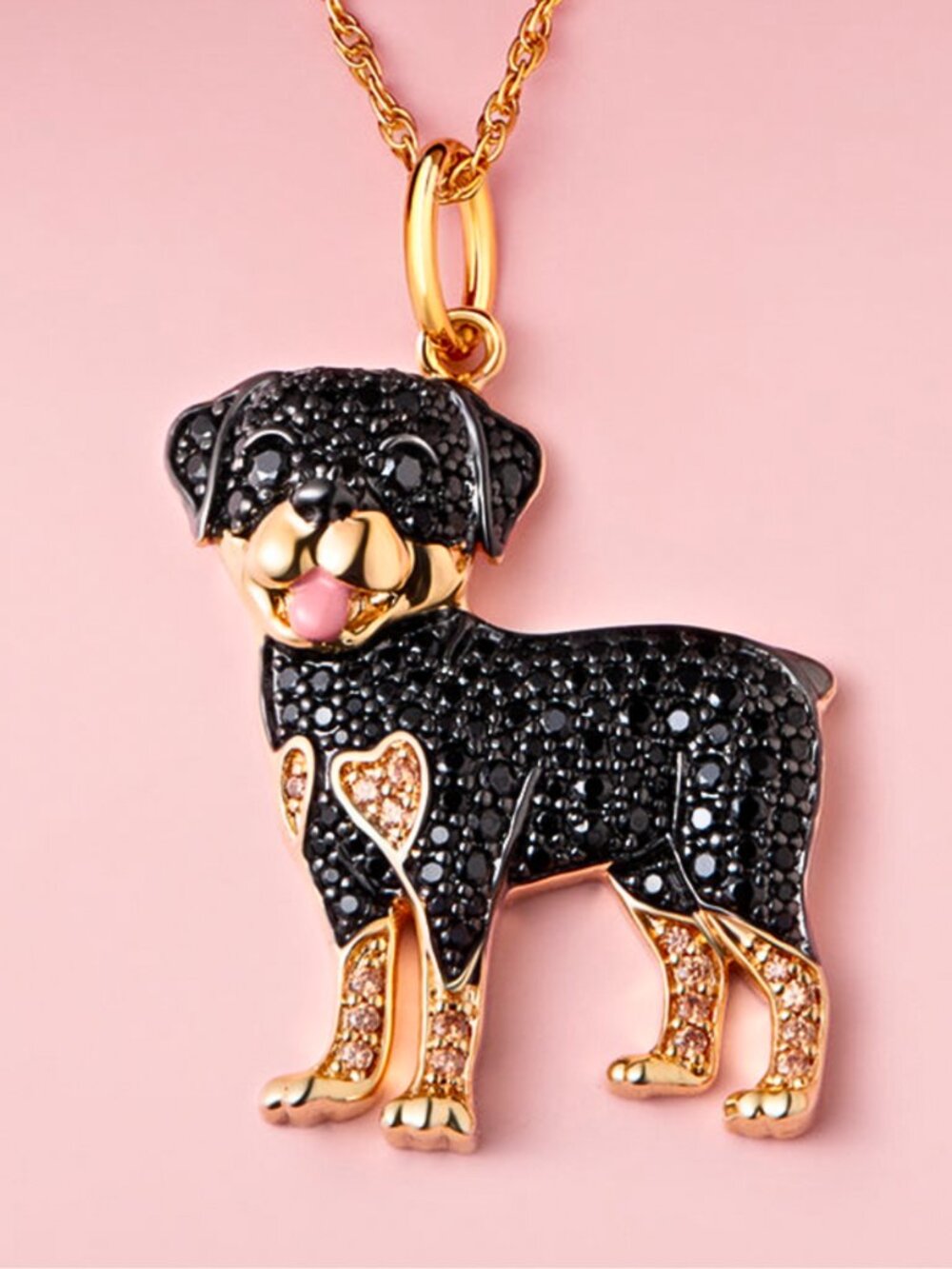 Gold Plated Austrian Crystal Rottweiler Pendant Necklace for Pet Dog Lovers